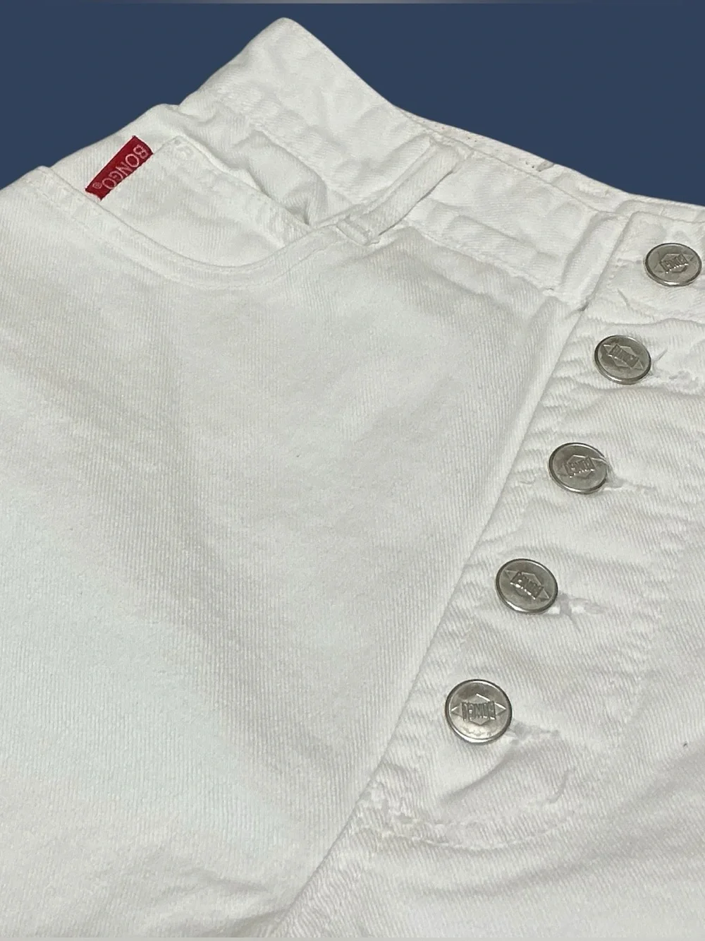 Vintage Bongo Gene Montesano USA White Denim Button Fly Shorts High Rise - Picture 3 of 6